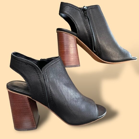 Treasure & Bond Open Toe Sandal Bootie - Black Leather‎ Upper - Stacked Heel-Zip - Picture 2 of 8
